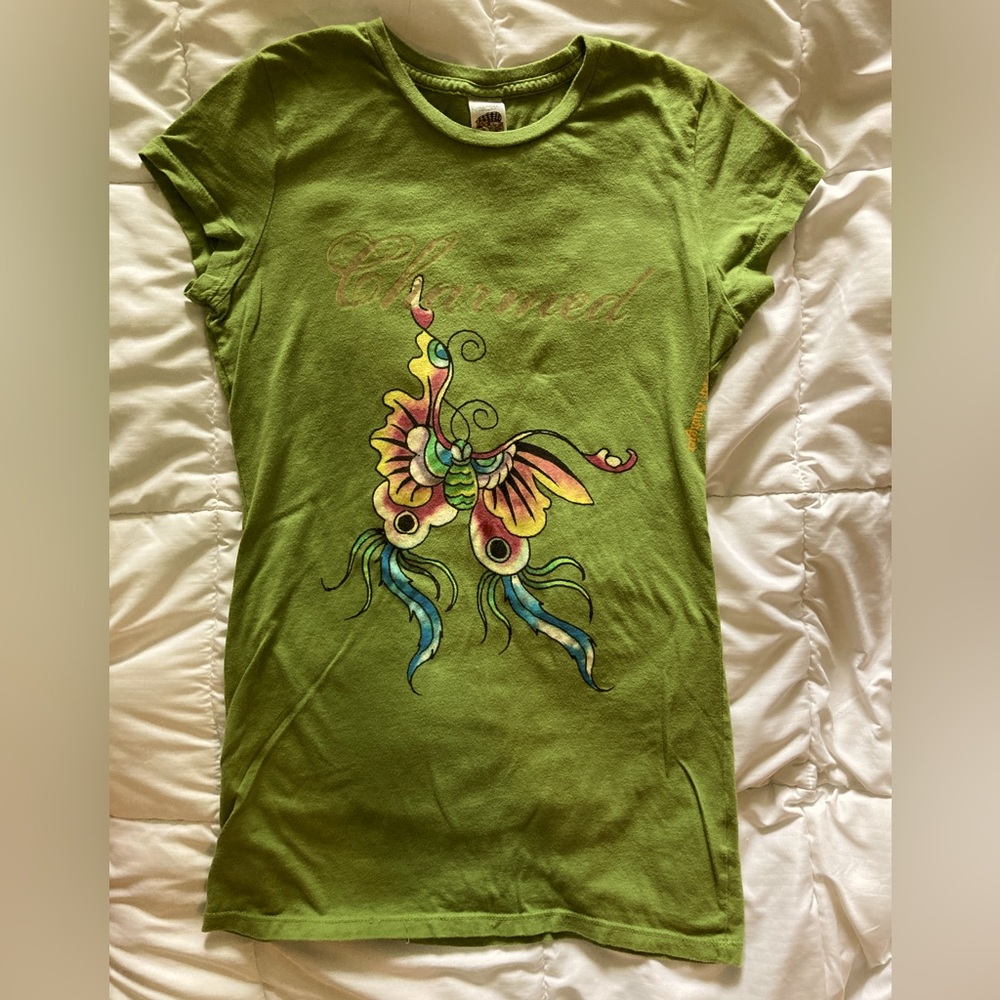 Ed Hardy Green Butterfly Charmed T-Shirt Size Medium